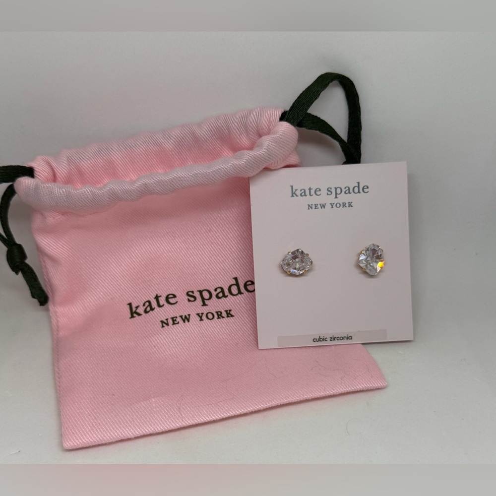 NEW Kate Spade Treasure Trove Stud Earrings Gold Clear Crystal CZ Cubic Zirconia - Picture 3 of 6